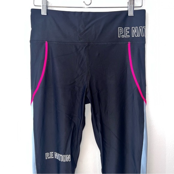 P.E Nation Black Saber Logo Colorblock Neon Lined High Waisted Leggings - Picture 5 of 7